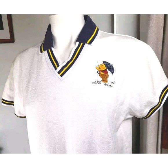 Vtg Disney World Womens Winnie the Pooh White Embroidered Captains Polo Shirt XL - Picture 7 of 12